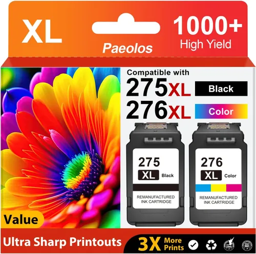 PG-275XL CL-276XL Reemplazo para cartuchos de tinta Canon 275 y 276 para Canon Ink 275 y 276 Combo Pack PG275 Negro CL276 Color para PIXMA TS3722
