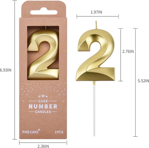 Miniatura 4 de PHD CAKE Velas de cumpleaños de 2 números de 7 cm de oro con diamantes, velas de número dorado, velas de número para pastel, celebración de fiesta