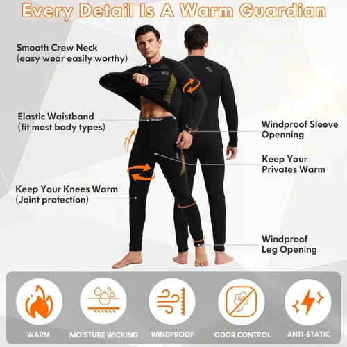 Miniatura 7 de Thermal Underwear for Men Long Johns Set with Fleece Lined Winter Hunting Gear Warm Base Layer Sport Top Bottom