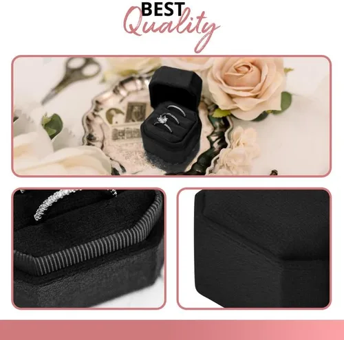 Miniatura 7 de NIMSIN Caja de terciopelo para anillos de alta calidad para ceremonia de boda con tapa desmontable, elegante y bonita caja para anillos de boda, 3