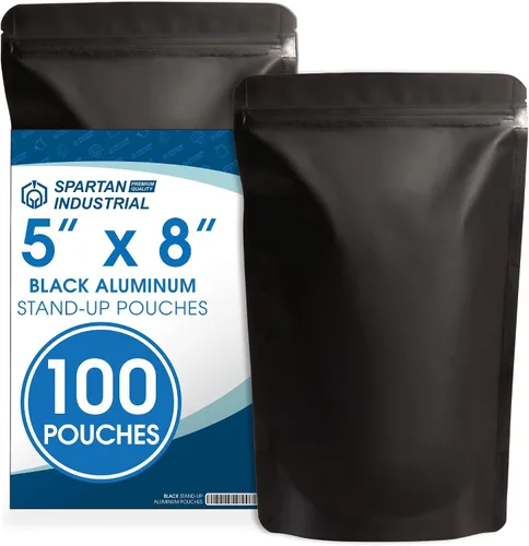 Miniatura 20 de Spartan Industrial Bolsas de Mylar de Pie de 3.5" X 5.5" Negro Mate - 100 Bolsas Pequeñas a Prueba de Olores con Apertura Termosellable y Cremallera