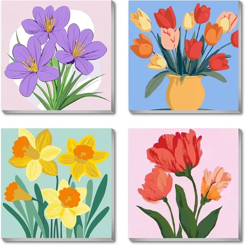 Miniatura 17 de Canrichshop Paquete de 4 Bola de Discoteca DIY Pintar por Números para Principiantes, Pintura al Óleo de Frutas Kits de Pintar por Números