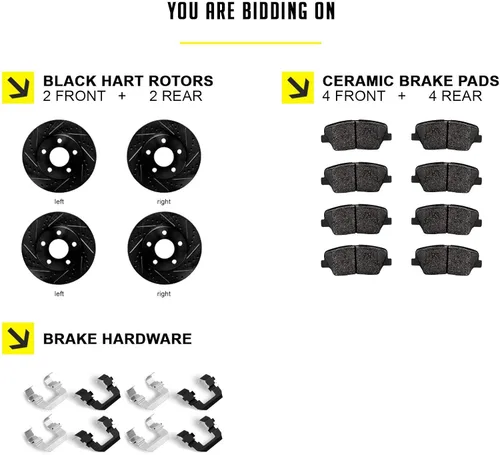 Miniatura 2 de Hart Brakes Kit de frenos y rotores traseros delanteros Pastillas de freno delanteras y traseras Rotores y pastillas de freno Pastillas