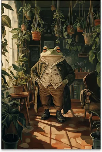 Póster vintage de rana con diseño de rana victoriana, arte de pared retro botánico, decoración de habitación para sala de estar, dormitorio, rana