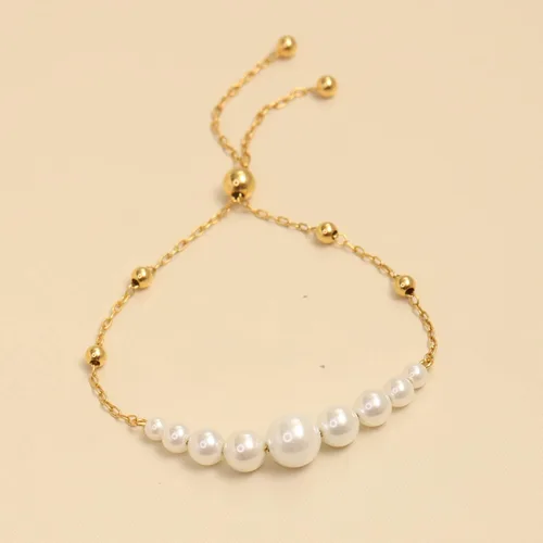 Miniatura 3 de LeCalla Flaunt Pulsera bolo deslizante de plata de ley 925, con perlas de imitación, dos hebras elásticas para mujer, Plata de ley, Perla