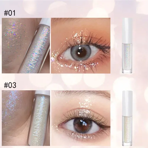 Miniatura 5 de Juego de maquillaje de lentejuelas líquidas en gel holográfico y delineador de ojos plateado, 2 piezas, resaltador líquido brillante, resistente al