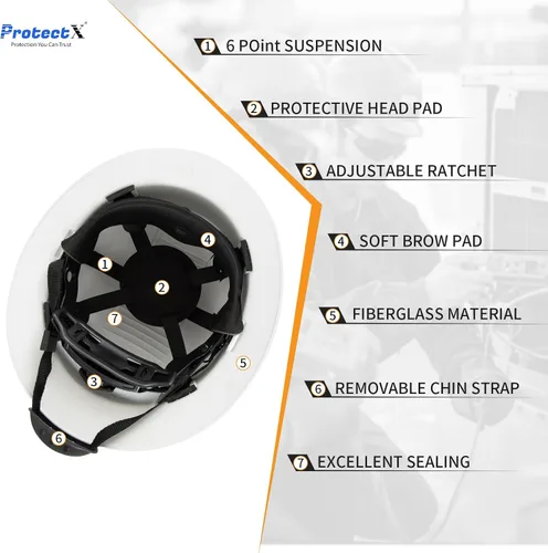 Miniatura 3 de ProtectX - Cascos de construcción de ala completa, ventilados, aprobados por la OSHA, con suspensión de 6 puntos, Cascos de construcción Pirámides