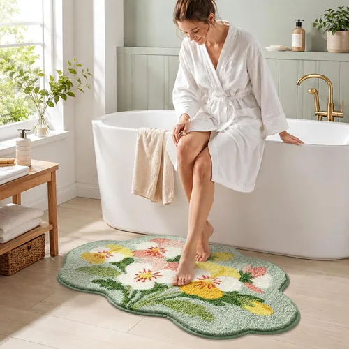 Miniatura 8 de Floral Pansy Bath Mat, Soft Non-Slip Plush Bathroom Rug with Colorful Flower Pattern, Ultra Absorbent Microfiber Shaggy Bath Rug, Machine Washable