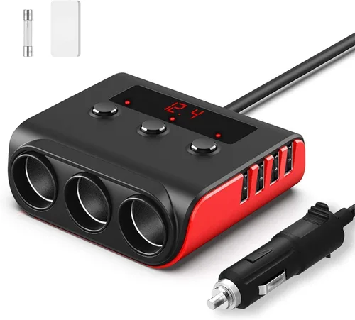 SONRU - Divisor de encendedor de cigarrillos 7 en 1, divisor de encendedor de cigarrillos con 4 puertos USB de carga rápida, interruptores de