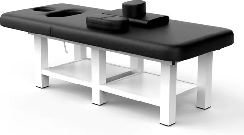 Miniatura 11 de pouseayar Mesa de masaje estacionaria ancha gris beige con respaldo para mesa de tratamiento, mesa de terapia física, cama facial de spa, marco