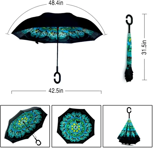 Miniatura 5 de MRTLLOA - Paraguas invertido de gran tamaño de 40/49/56 pulgadas - Sombrilla doble capa resistente al viento, con mango en forma de C y tamaño golf