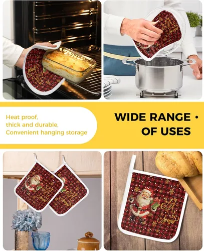 Miniatura 5 de Soportes para ollas de Navidad de Papá Noel para cocina, resistentes al calor, paquete de 2 almohadillas rojas de Navidad, almohadillas multiusos