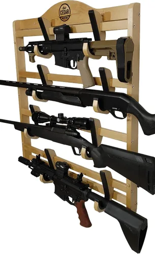 Miniatura 5 de Old Cedar Outfitters Estantería de Madera Montada en la Pared para Armas; Ajustable para Armas Largas y Pistolas Largas Ajustable, para pistolas