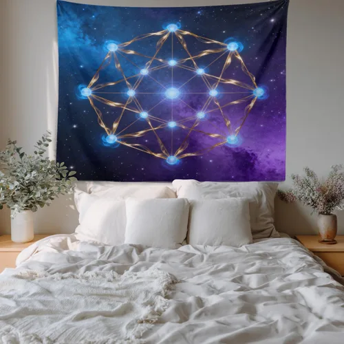 Miniatura 8 de Batmerry Tapiz de geometría sagrada, cubo de metatrones, tapete de pícnic de geometría sagrada, tapiz hippie trippy, arte de pared, decoración