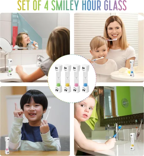 Miniatura 7 de TeaherFav - Temporizador de arena para cepillo de dientes de 2 minutos para niños, juego de 4 pequeños relojes de arena sonrientes azul, rosa