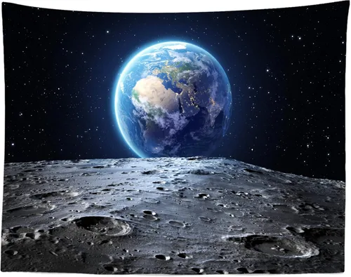 Miniatura 4 de BELECO Telón de fondo de tela de 5 x 3 pies, universo espacio exterior, superficie de la luna, planeta de la NASA, estrellas, huellas, fotografía