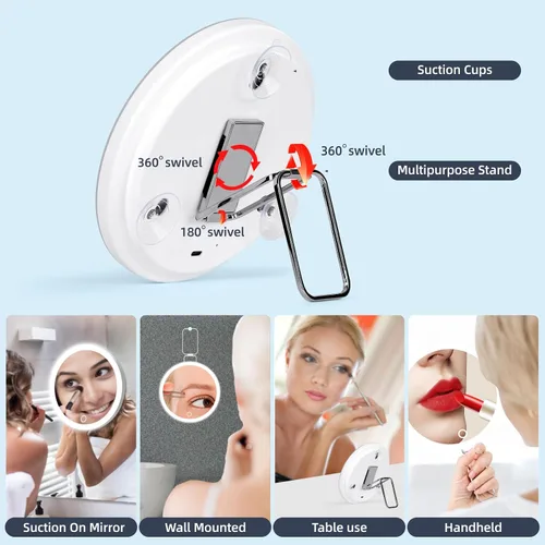 Miniatura 3 de Espejo de aumento con luz 30X, grande, 6 pulgadas, recargable, 3 modos de color, atenuación, espejo de maquillaje iluminado con aumento de 30X, 30x