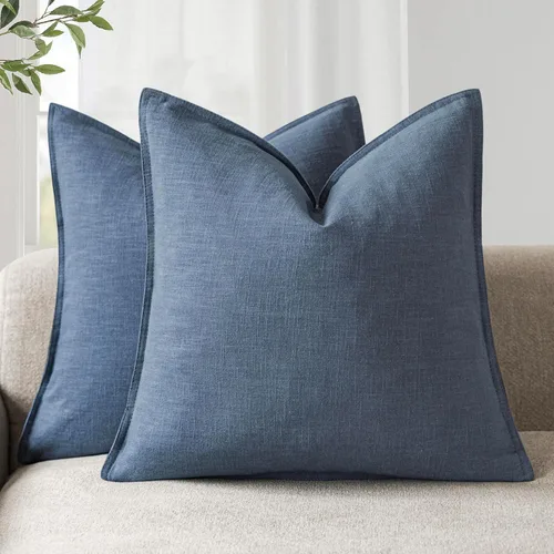 Miniatura 48 de Foindtower Paquete de 2 fundas de almohada decorativas de lino y liso, funda de cojín decorativa suave, estilo bohemio campestre para silla, sofá