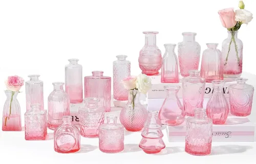 Miniatura 13 de RUCKAE Jarrones pequeños transparentes a granel, paquete de 22 mini jarrones de cristal para centro de mesa, decoración de boda, decoración
