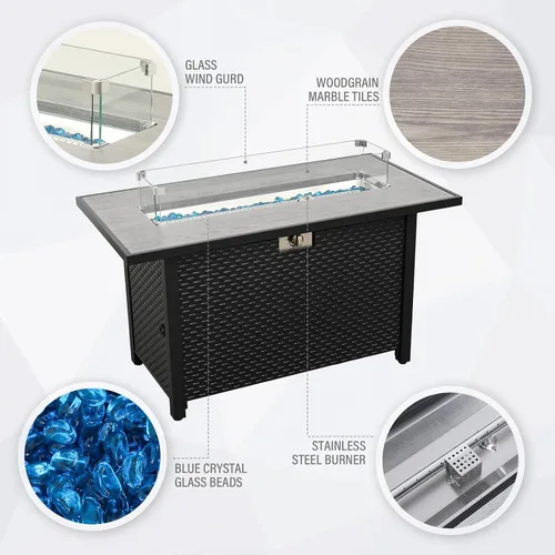 Miniatura 3 de Rattaner Mesa de Fuego de 45 Pulgadas para Exterior 60000 BTU Hoguera de Gas de Acero al Aire Libre con Superficie de Mesa de Mármol Veteado