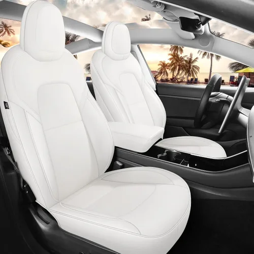 Miniatura 8 de Fundas de Asiento Negras para Tesla Model Y, Funda de Asiento de Coche Tesla de 12 Piezas, Impermeable, Cuero Nappa, Totalmente Envueltas, Negro