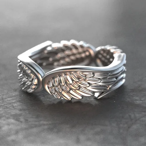 Miniatura 2 de Anillo de ala de ángel chapada en plata de ley 925, anillo minimalista personalizado para mujer (plata, 9)