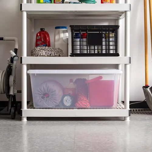 Miniatura 4 de IRIS USA - Contenedores de almacenamiento apilables de plástico de 91 cuartos de galón con tapas y hebillas de cierre, paquete de 4, contenedores