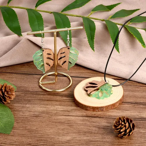 Miniatura 3 de Beadthoven - Dijes de Madera de Resina, Dijes para Hacer Aretes de Bricolaje, Colgantes de Madera de Resina Geométricos, Piezas Bohemias para Aretes