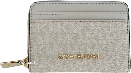 Michael Kors Jet Set MK Sherbert - Funda para tarjetas de viaje MD con cremallera Light Sand Cartera con cremallera