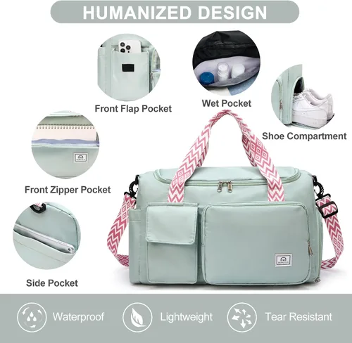 Miniatura 63 de Pequeña bolsa de gimnasio para mujer, bolsa de viaje con compartimento para zapatos