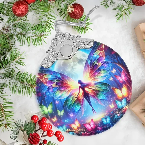Miniatura 5 de Jocidea - Adorno de Vidrio Manchado de Elfo Mariposa - Adorno Navideño - Adornos Navideños para Árbol - Ideas de Regalos de Vacaciones - Intercambio