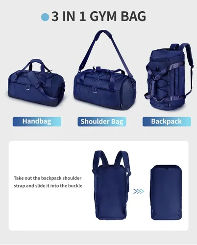 Miniatura 7 de Sportsnew Bolsa de gimnasio para mujeres y hombres con compartimento para zapatos, bolsillo húmedo, bolsa de lona para hombre para viajes