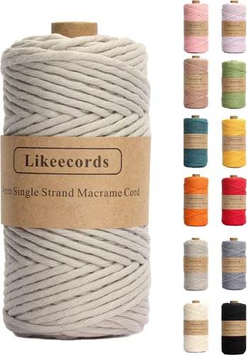 Miniatura 19 de Likeecords - Cuerda de macramé de 4 mm de un solo hilo, 80 m de cuerda de macramé colorida, cuerda de algodón para macramé, cuerda de algodón