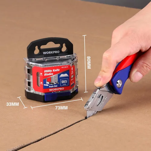 Miniatura 6 de WORKPRO - Juego de 50 cuchillas para cuchillo utilitario con dispensador, cortador de caja de acero SK5, cuchillas estándar para reemplazo