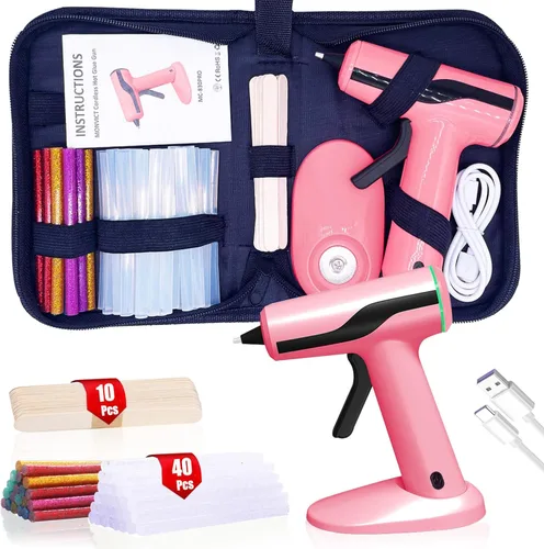 Miniatura 9 de MONVICT - Kit de pistola de pegamento caliente rosa, pistola de pegamento mini con soporte de ventosas y alfombrilla antiadherente de silicona