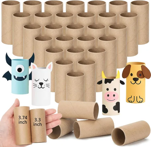 Miniatura 10 de Henoyso Paquete de 100 tubos de cartón para manualidades, rollos gruesos de papel higiénico vacíos para niños, proyectos de aula, manualidades
