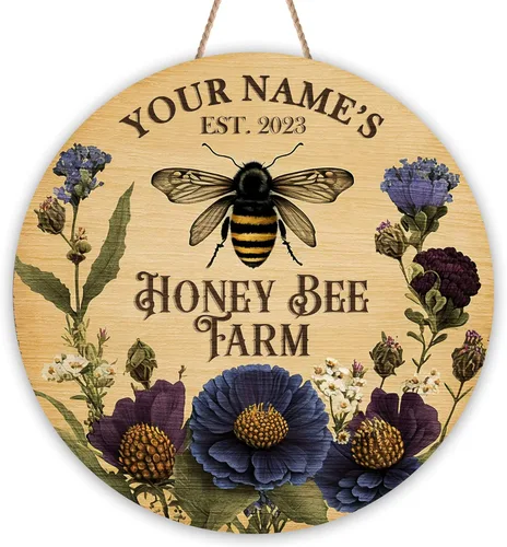 Miniatura 14 de Placa de pared personalizada de madera de abeja de miel, regalos para apicultores, letrero de granja de res, letrero de abeja, decoración de abeja