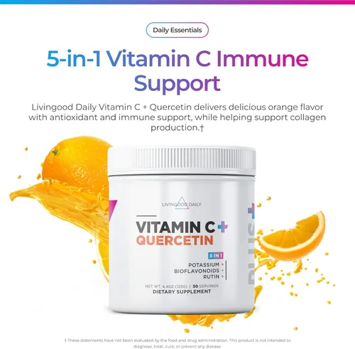 Miniatura 2 de Livingood Daily Suplemento en polvo de vitamina C de alta dosis, 2,600 mg de ácido ascórbico en polvo que apoya la inmunidad y la salud de la piel