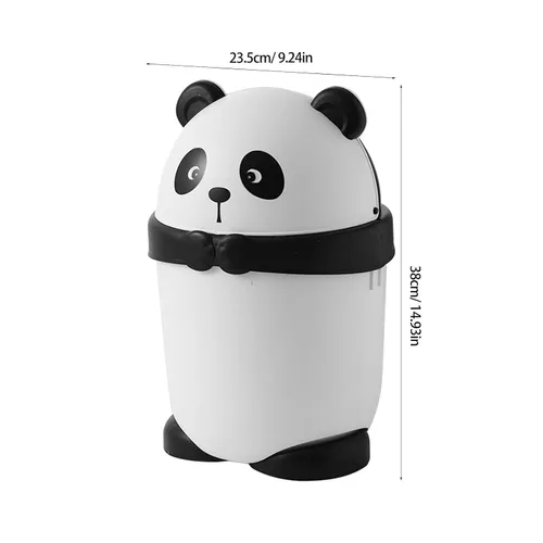 Miniatura 2 de Bote de basura con diseño de panda de dibujos animados con tapa, pequeño cubo de basura de plástico para el hogar, oficina, cocina y dormitorio