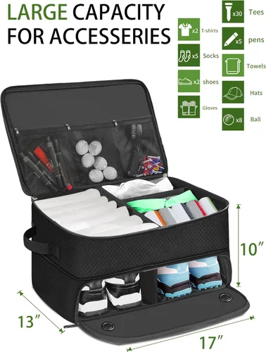 Miniatura 2 de CAMPLAND Bolsa de golf de 2 capas, casillero de golf impermeable para 2 pares de zapatos, almacenamiento duradero para baúl de golf para bolas