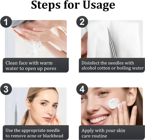 Miniatura 7 de Kit de herramientas de eliminación de espinillas de acero inoxidable tratado térmicamente, 12 piezas, extractor de comedona para acné facial