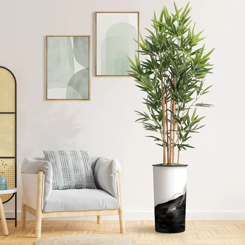 Miniatura 12 de Árbol artificial en maceta contemporánea, palmera tropical areca artificial de seda para decoración del hogar en interiores y exteriores, altura
