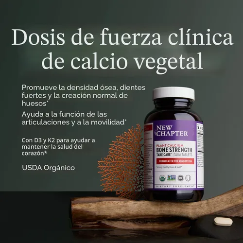 Miniatura 3 de Suplemento de calcio New Chapter - Calcio de origen vegetal para fortalecer los huesos USDA orgánico con magnesio, vitamina D3+K2, para la salud