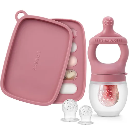 Miniatura 13 de SAMiGO Alimentador de frutas para bebés y moldes para paletas de leche materna, mordedor de frutas de silicona, chupete para aliviar la dentición