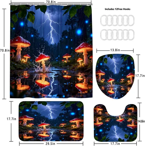 Miniatura 7 de Juego de 4 cortinas de ducha con diseño de hongos e iluminación