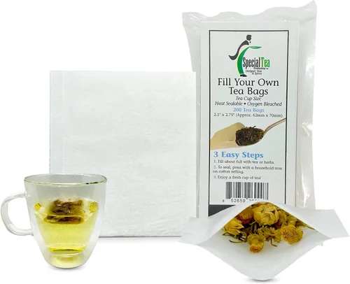 200 bolsas de té vacías de 2.5 x 2.75 pulgadas, compostables, blancas, estos infusor de té termosellables para hierbas de té sueltas son bolsas