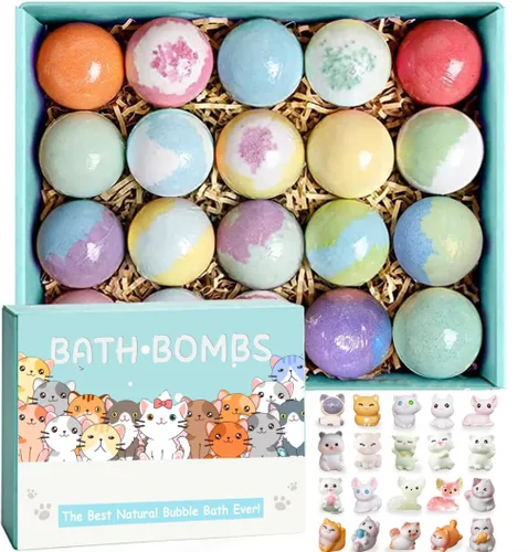 Bombas de baño para niños con sorpresas en el interior, paquete de 20. Incluye juguetes de perro y gato. Juego de regalo de espuma de baño de
