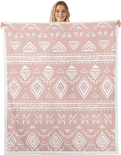 Miniatura 32 de Manta Decorativa Tribal Boho Azteca para Hombres y Mujeres, Manta de Vellón Étnica Bohemia Negro y Blanco de 50"X60", Manta Sherpa del Suroeste