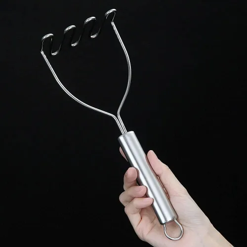 Miniatura 5 de Triturador de patatas, acero inoxidable resistente de metal con pulido de espejo, utensilio de triturador de alimentos, machacador de mano, puré