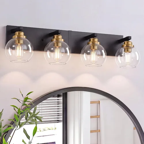 Miniatura 11 de LmnLvn Lámparas de baño, 3 luces de tocador de color negro mate, modernas lámparas de baño sobre espejo, luces de tocador de granja con pantalla